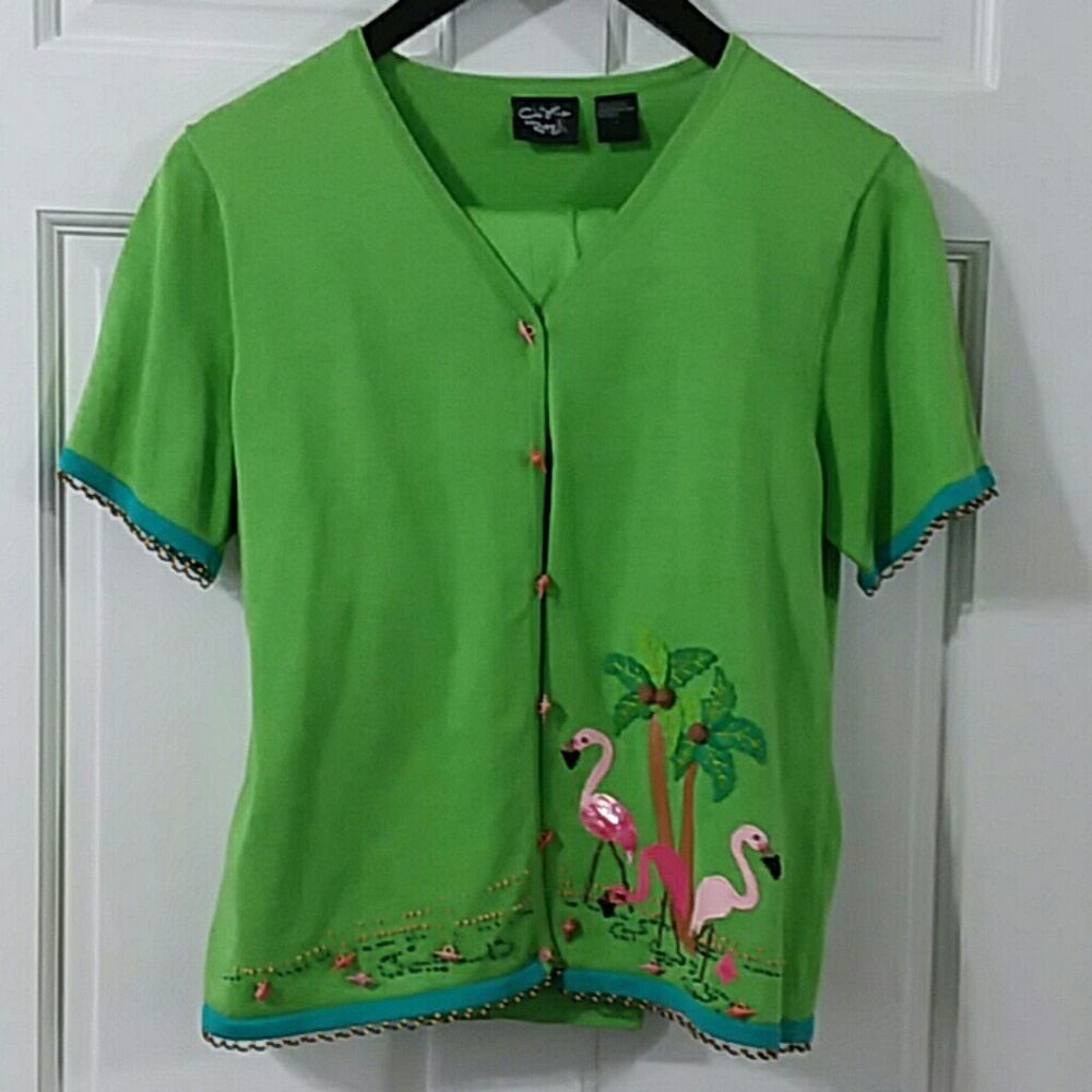 Beaded short sleeve sweater with ankle pants